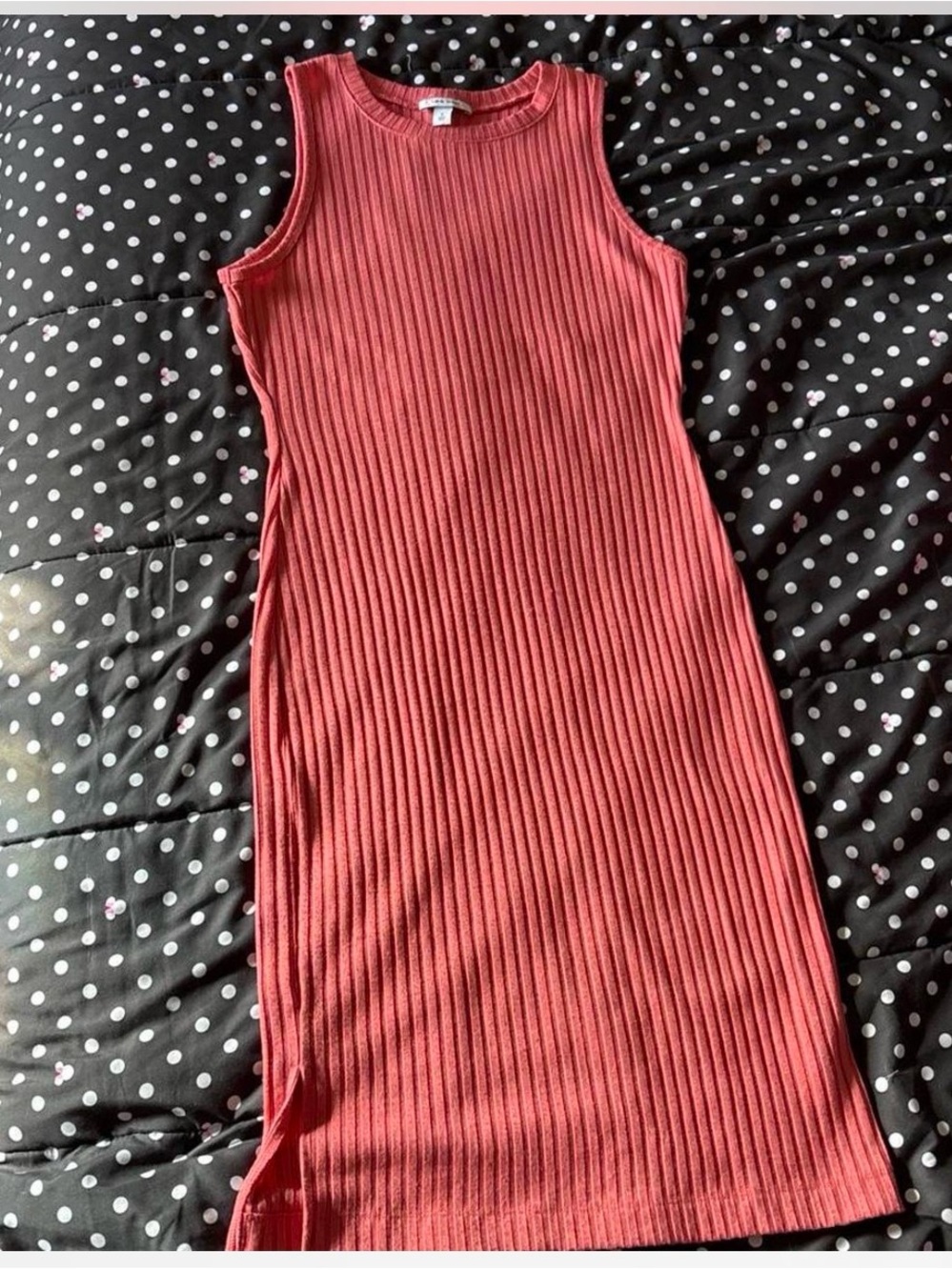 Nine West Sleeveless Ribbed Midi Dress in Rust Red